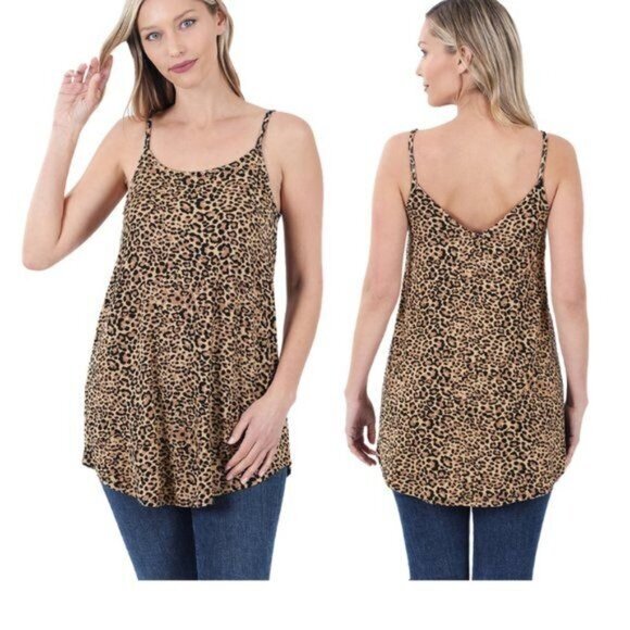 Zenana Tan Animal Print Spaghetti Strap Tank Top Reversible Camisole Size XL - Picture 1 of 8